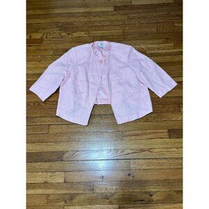 Talbots Womens 100% Irish Linen Open Front Blazer Jacket Petite Plus 18WP Pink